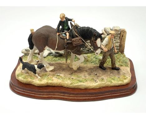 A Border Fine Arts figure group, Home from School, model no B0403 by  Ray Ayres, 86/500, on wooden base, figure L30cm - Condi