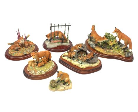 A group of six Border fine arts figures, comprising limited edition Urban Fox, model no B1067, 21/250, on wooden base, with a