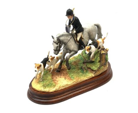 A limited edition Border Fine Arts figure group, Following To Hounds, model no B0951A by Anne Wall, 395/750, on wooden base, 