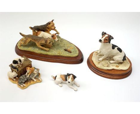 Three Border Fine Arts figures, comprising Terrier Race, model no B0242, on wooden base, Jack Russell Terrier, model no MT04C