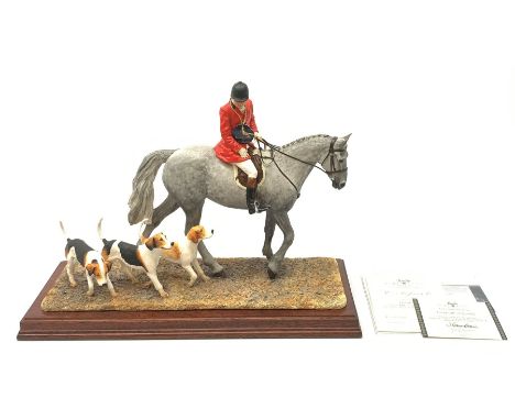A limited edition Border Fine Arts figure group, Hounds Away, model no B1070A by Anne Wall, 401/950, on wooden base, figure L