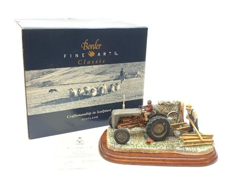 A Border Fine Arts figure group, Golden Memories, model no B0799, by Ray Ayres, on wooden base, figure L23cm, with accompanyi
