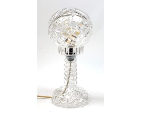 A clear cut glass table lamp, with domed glass shade, H35cm.  - Condition Report 