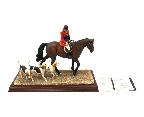 A limited edition Border Fine Arts figure group, Hounds Away, model no B1070 by Anne Wall, 26/950, on wooden base, figure L35