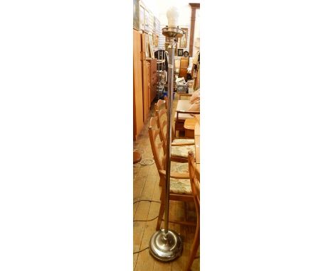 Chrome tubular standard lamp on circular base, with opaque glass dome shade 