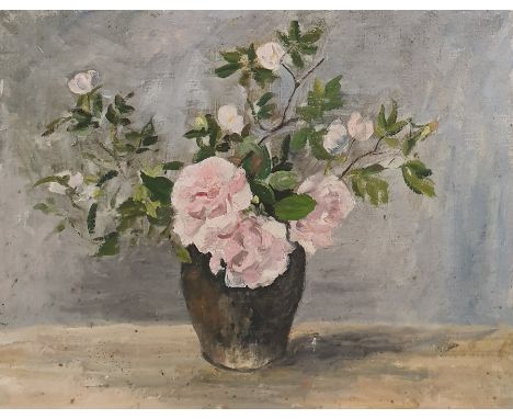 W.G. Scott-Brown 'Bill' (1897-1987)Acrylic on boardRoses in vase, unsigned, 35cm x 45.5cm (Unsigned, but authenticated by Eli