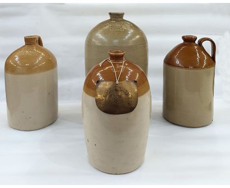 Four stoneware bottles to include a bottle marked Joseph Bowden, Wine & Spirit Merchant, Commercial Buildings, Marple, anothe