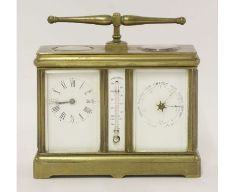 A brass desktop weather station,comprising: clock, thermometer, barometer and compass,16.5cm wide16cm high