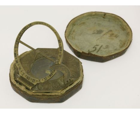 An Augsburg-type octagonal 'Universal Equinoctial Dial',18th century, the inset brass compass within an engraved border and h