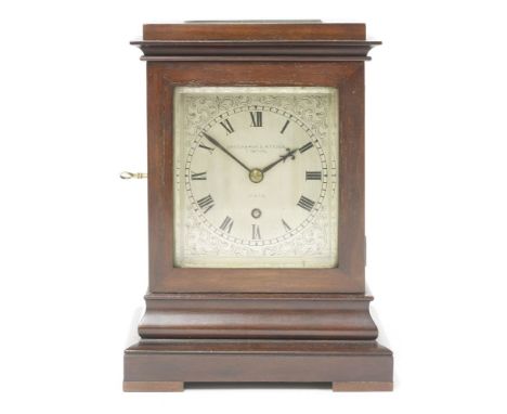 A mahogany mantel clock,by Brockbank and Atkins, London, with a single fusee movement, the silvered dial and brass backplate 