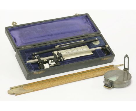 A case planimeter,by Dennert & Pape, Hamburg, an Otis King Model-K calculator,boxed,a folding 24in rule,by J Rabone & Sons, B