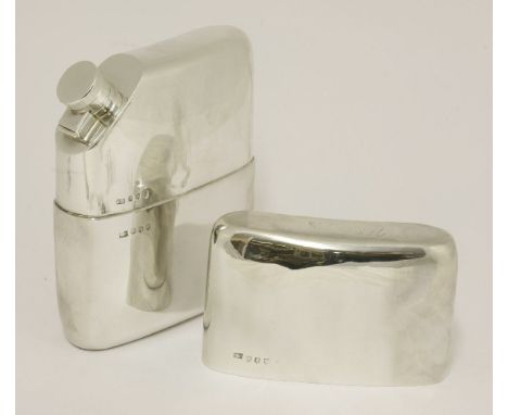 A George V silver spirit flask,Hamilton & Inches, Edinburgh 1924,shaped rectangular, plain, with screw top fitting, with deta