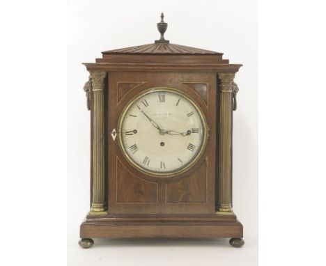 A Regency mahogany inlaid bracket clock,the painted convex dial with Roman numerals and inscribed 'JAS STEPHENS, LONDON', wit