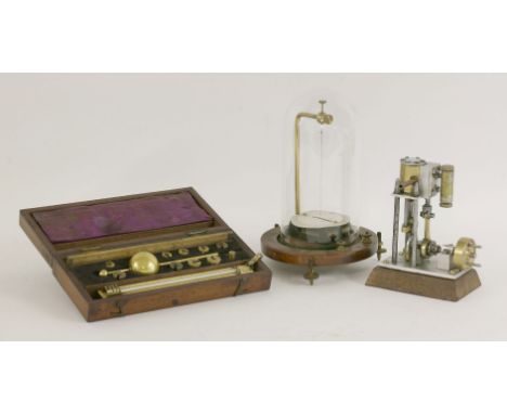 A Sikes hydrometer,in a strung mahogany box, with an ivory-mounted plaque thermometer,case 24cm long, anda scratch-built mode