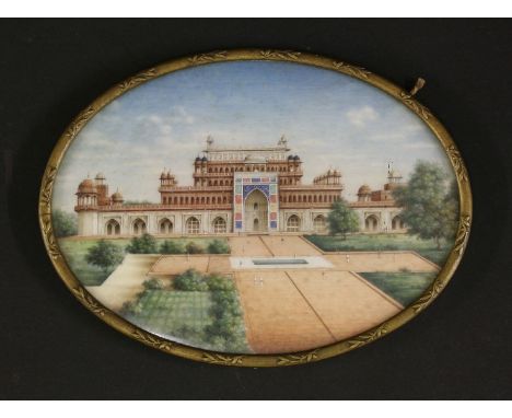 An oval portrait miniature on ivory,mid-19th century, probably the Red Fort, Delhi,10 x 14cm