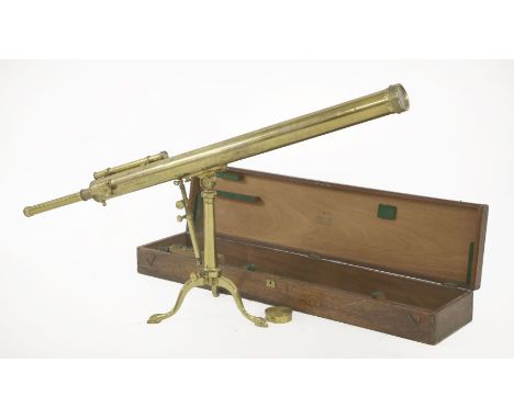 A lacquered brass 3in refracting telescope,inscribed 'F L West,  Maker, 39 Southampton Street, Strand, London',113cm (45in) l