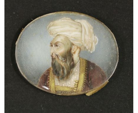 An Indian portrait miniature on ivory,mid-19th century, Dost Mahomed,4 x 4.5cm