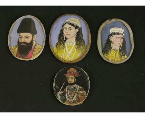 Four Afghan portrait miniatures on ivory,first half of the 19th century, two inscribed verso:'Shere Allu...Emir of Cabul','Wi