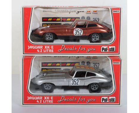 Two  Polistil (Italy) Jaguar XK-E Type 4.2 Litre, @1980 SN02 silver body, black interior and SN02 bronze body, black interior