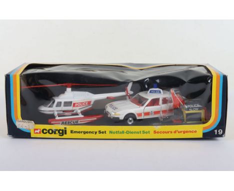 Corgi  Emergency Set 19, C339 Rover 3500 Police Car, white/red body, detailed chrome wheel hubs and C921 Hughes OH-6A Helicop