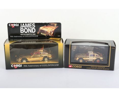Two Corgi Special Edition Gold Plated James Bond Aston Martins D.B.5’s  30th Anniversary of Goldfinger,96445 Limited edition 