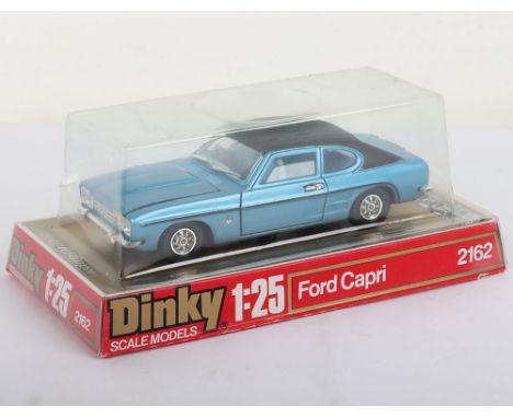 Dinky Toys 2162 Ford Capri 1:25 Scale, metallic blue, mat black roof, light blue interior, in mint boxed original condition.
