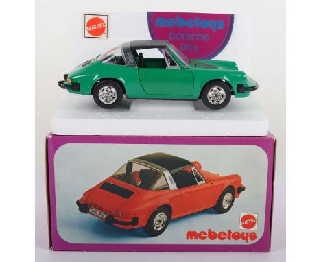 Mebetoys (Italy) Mattel Porsche 911S, no.8573, 1:25 scale, green body, black interior/roof in mint original condition, polyst
