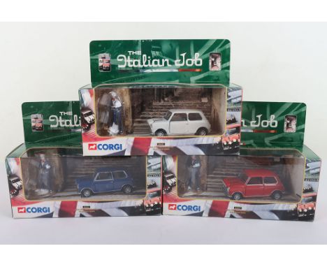 Three Corgi The Italian Job Minis, 04441 white with driver figure Collect 2000 sticker to roof, 0551 of only 1000 produced, 0