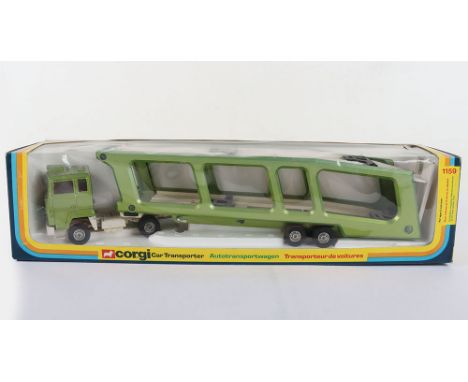 Corgi 1159 Ford Car Transporter, metallic green/white body, red interior, silver plastic detailed wheels,  in near mint origi