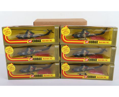 Corgi 920 Trade Box of Six  Rocket Firing  Bell Army Helicopters, military green camouflaged, U.S. Army markings, complete wi