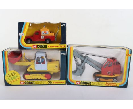 Three  Corgi Commercial Vehicles, circa 1973/75, 477 Land-Rover Breakdown Truck, red body, yellow interior, orange plastic ti