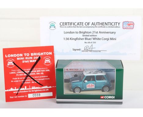 Corgi London To Brighton 21st Anniversary  Mini 40, kingfisher blue/white,  limited edition No.68 of 250  with certificate of