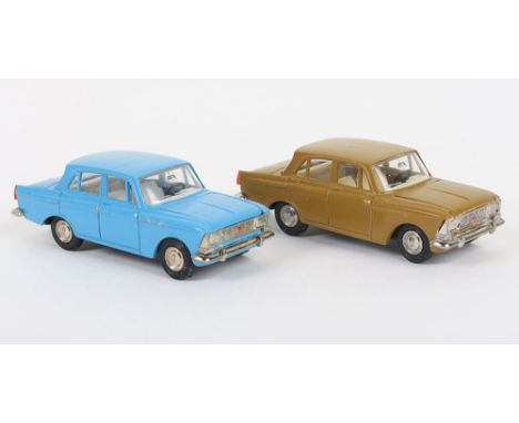 Two Novexport (Russian) Moskvitch 412 Diecast Models, 1:43 scale, 1. oche tan body, plastic base, white interior, detailed wh