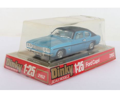 Dinky Toys 2162 Ford Capri, 1:25 scale, metallic blue, mat black roof, light blue interior, detailed chrome plastic wheel hub