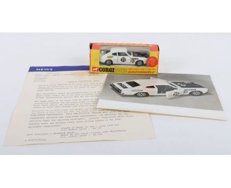 Corgi Toys Whizzwheels 303 Roger Clarks 3 Litre V.6. Ford Capri, white body, mat black bonnet, black interior, model is in ve
