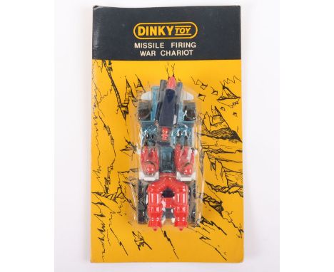 Three Dinky Toys 361 Missile Firing Space War Chariots, metallic blue/ white body, red engine thruster, two red space men, va