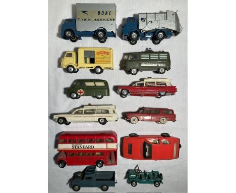 Diecast: A collection of assorted vintage playworn Corgi, Dinky and Morestone vehicles to include: Dinky Superior Ambulance, 