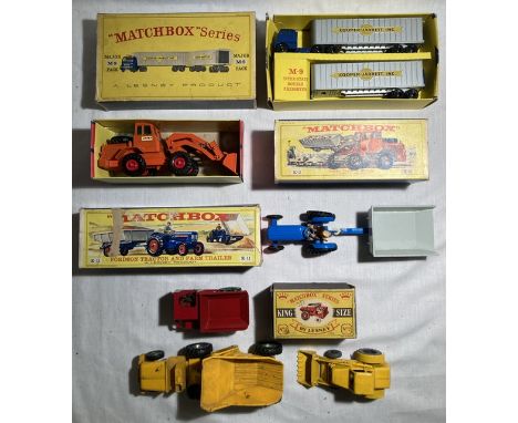 Matchbox: A collection of assorted vintage Matchbox vehicles to include: M-9 Major Pack Inter-State double freighter; K-3 Kin