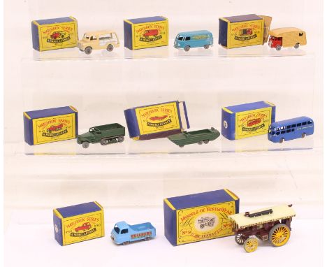 Matchbox: A collection of seven assorted boxed Matchbox 75 Series vehicles to comprise: Bedford Milk Delivery Van, 29; Volksw