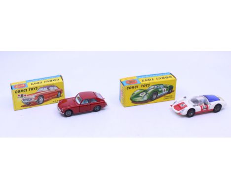 Corgi: A pair of boxed Corgi Toys, M.G.B. G.T., Reference No. 327; and Porsche Carrera 6 #60, Reference No. 330. Original box