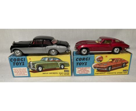 Corgi: A pair of boxed Corgi Toys, Bentley Continental Sports Saloon, Reference No. 224; and Chevrolet Corvette Sting Ray, Re