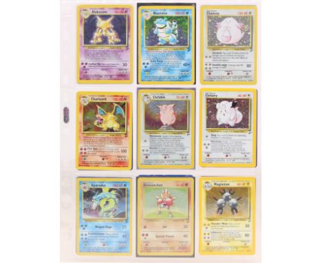 Pokemon: A complete Pokemon Unlimited Base Set 2, comprising 130/130 cards. Whitening to some card edges,&nbsp;some small mar
