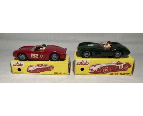 Solido: A pair of boxed Solido vehicles: Aston Martin 3L, Reference 107; and Ferrari 2L5, Reference 129. Original boxes, gene