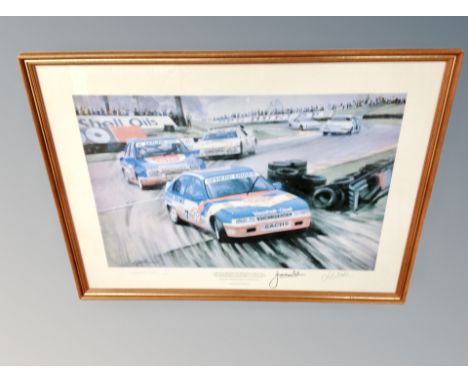 A limited edition print  - John Welch driving at the 1987 British Raleigh Grand Prix from the original painting by Graham Tur