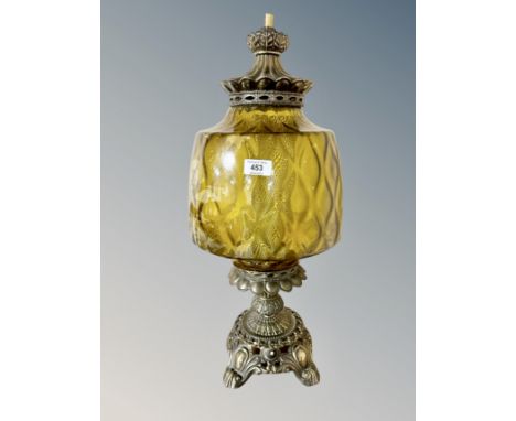 A 19th century style gilt metal and amber glass table lamp 