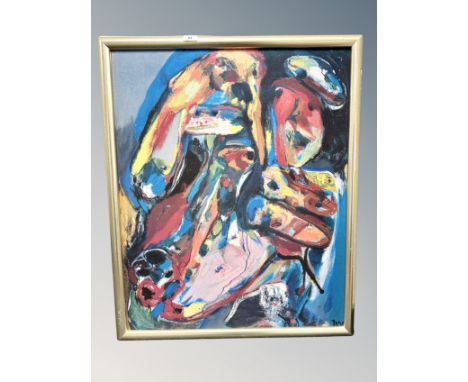 A continental colour print on board, abstract, 65cm by 79cm