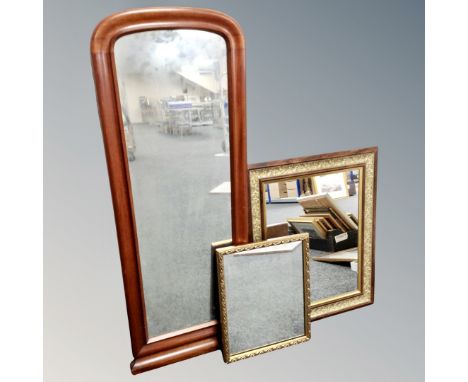 A 19th century mahogany framed hall mirror together with two further mirrors 