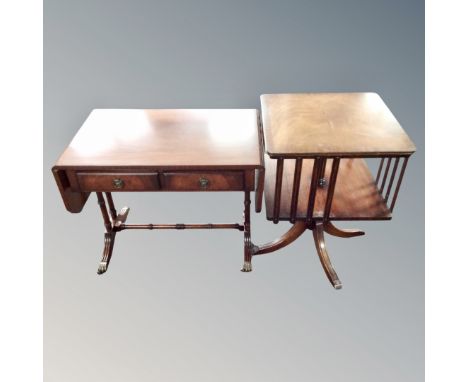 A mahogany Regency style sofa table on brass capped feet together with similar book table 