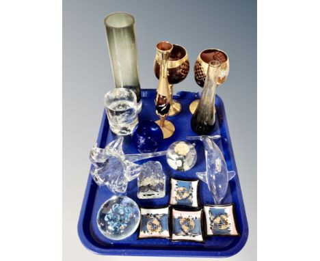A Nybro glass and silver plated tea light holder, other glassware including Scandinavian and Italian  