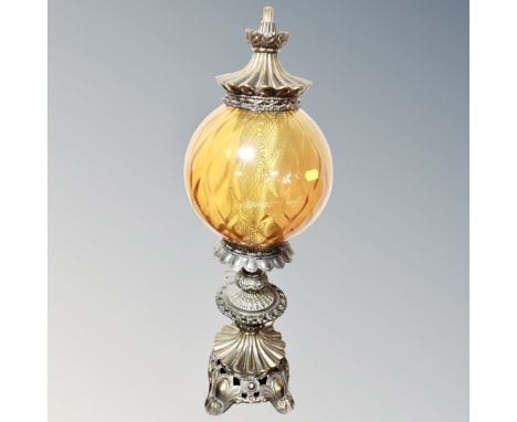 A 19th century style gilt metal and amber glass table lamp 